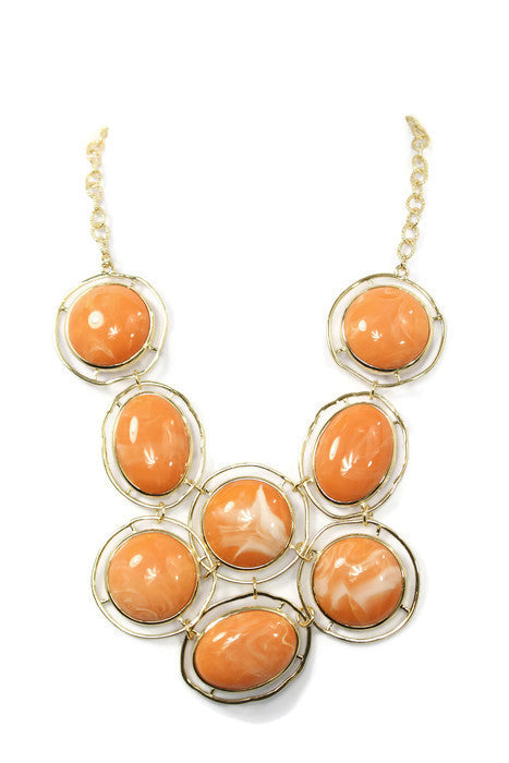 Orange Circle Bead Chunky Gold Chain Statement Necklace