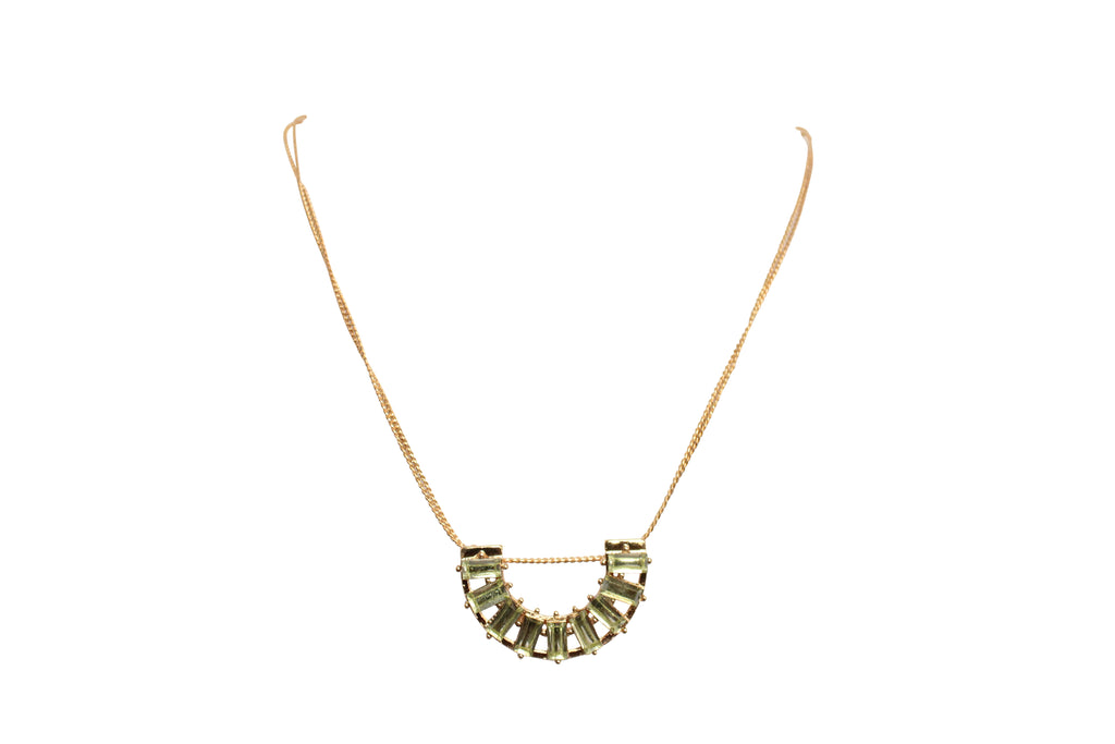 Minimalistic Gold Tone Chain Semi Circle Crystal Necklace