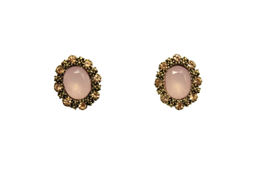 Colored Brown Rhinestone Pink Oval Stud Earrings