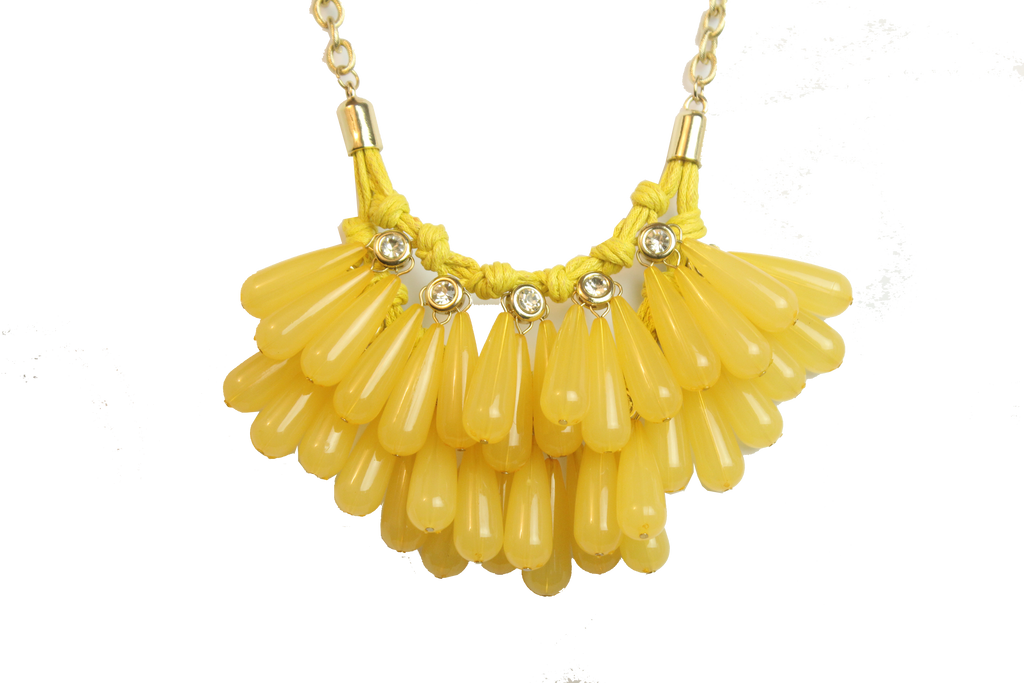 Yellow Teardrops Bib Beaded Necklace With Gold Chain