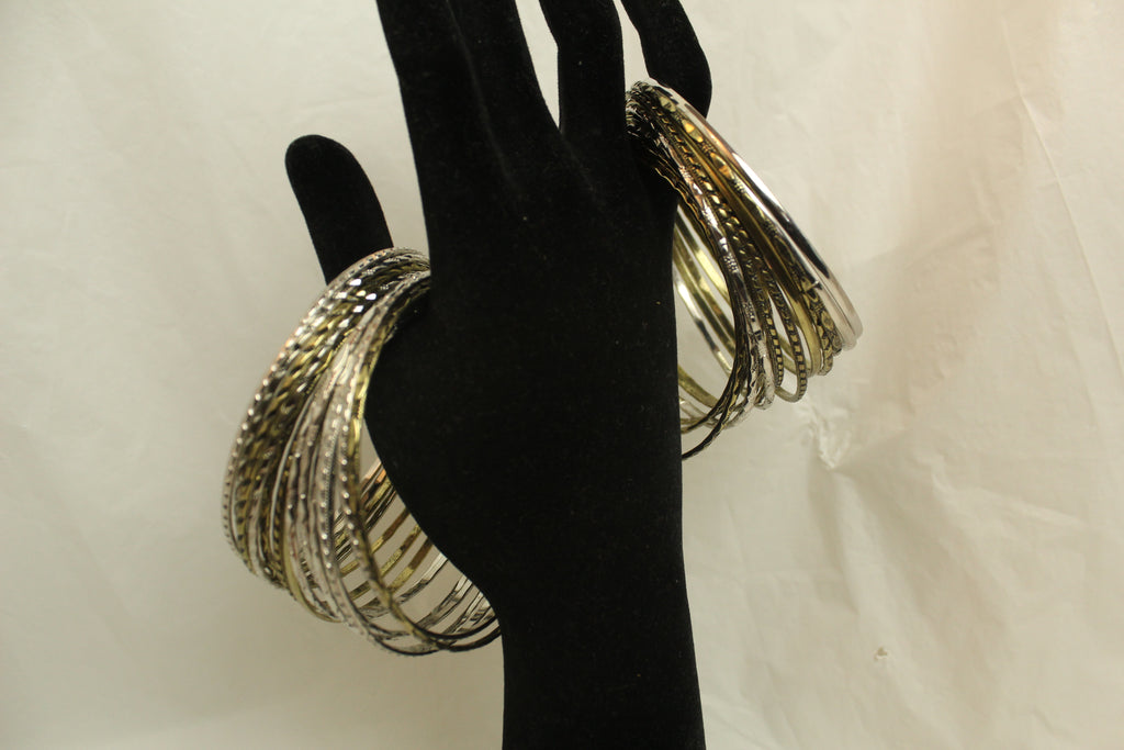 Dozen Stacking Bangles Mirror High Shine Silver Gold Plated Organic Fashion Set of 24 Bracelets