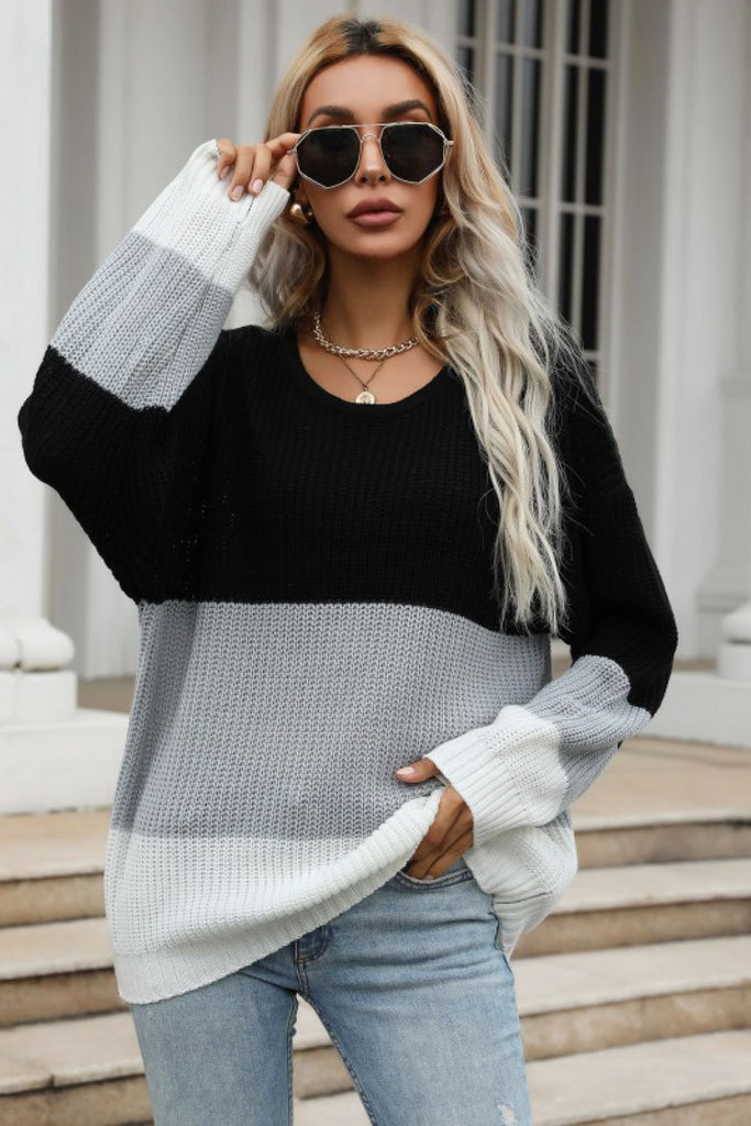 Grey color block sweater cheap