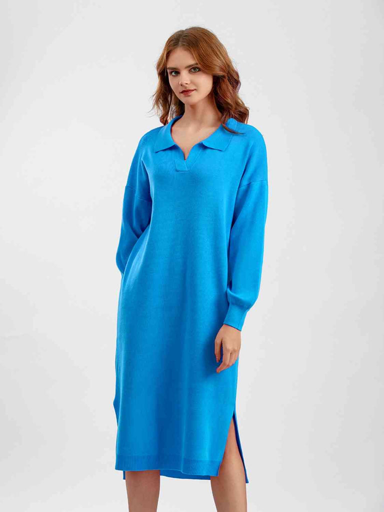 lost thc vape manual Johnny Collar Long Sleeve Slit Sweater Dress – La Boutique Dacula allproductsmobile All The Same Flavor:Green Melon Vuse Alto Prismatic Series