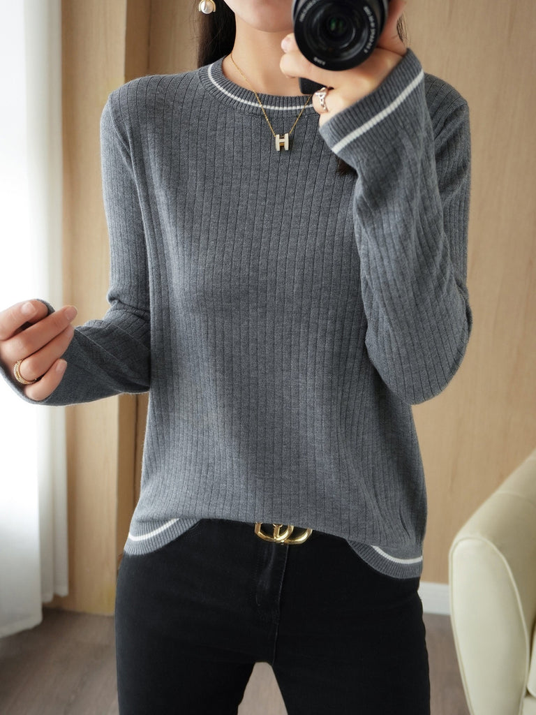 Casual Crew Neck Knit Sweater Solid Long Sleeve Fall Winter Bottoming Sweater Women's Clothing