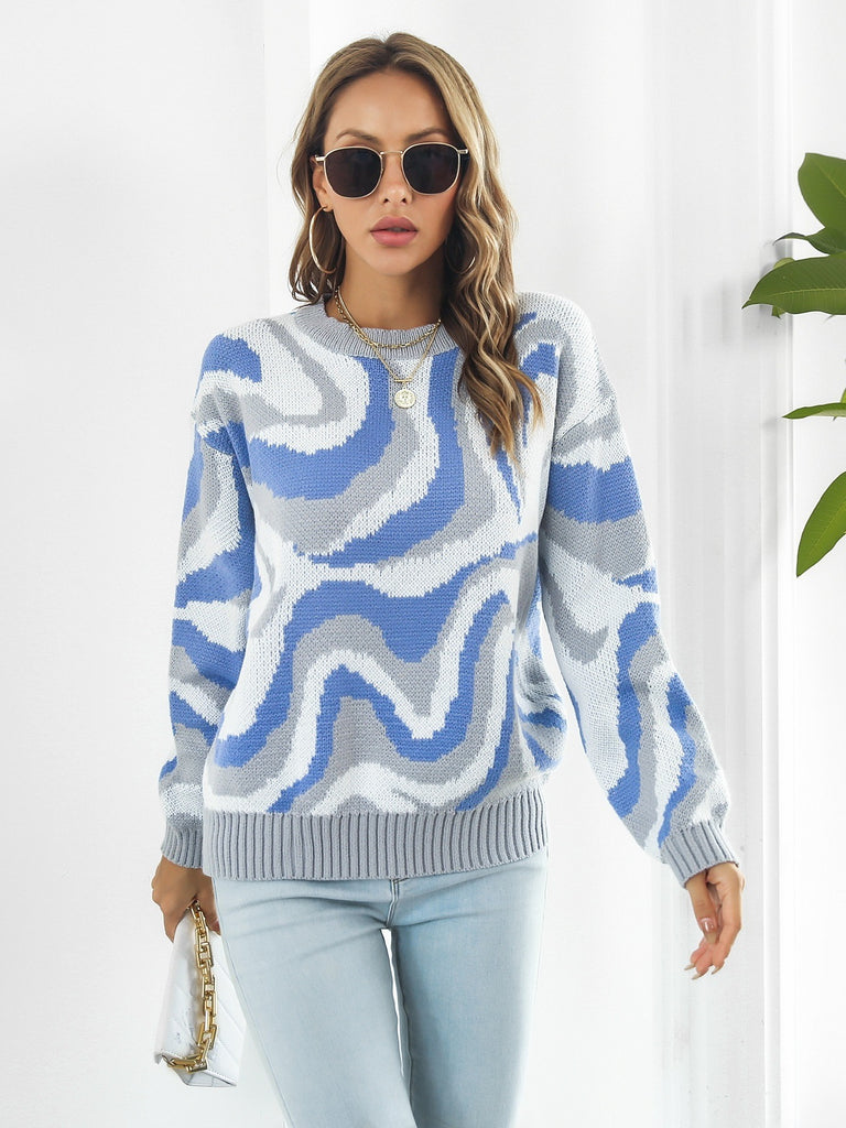 Women's Pullover Y2k Knitted V-Neck Knitted Jumper Geometric Pattern  College
