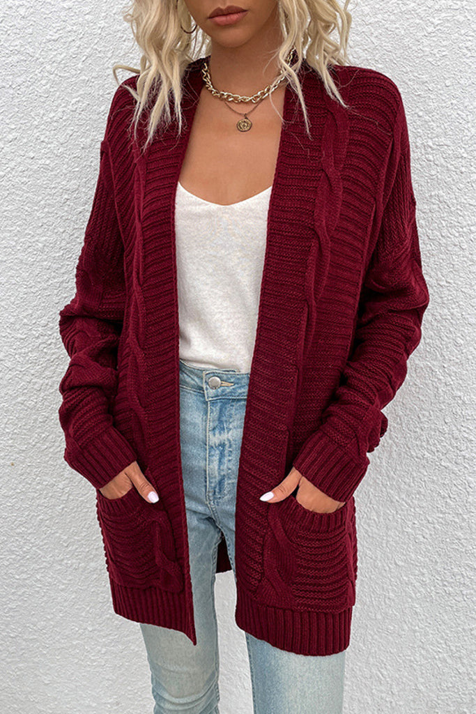 Ribbed Cable-Knit Open Front Duster Cardigan