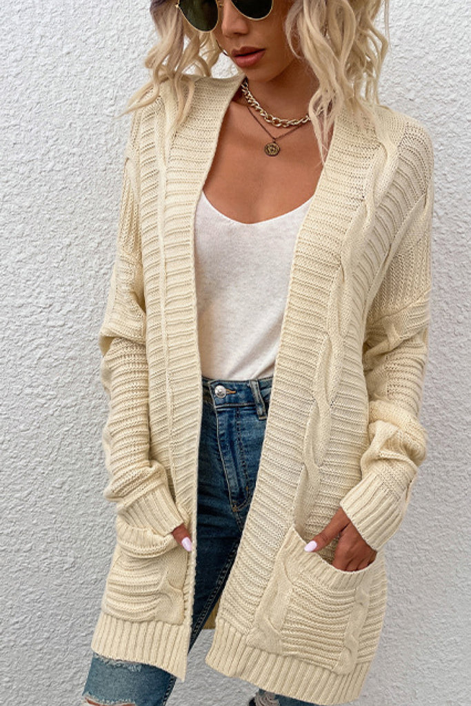 Ribbed Cable-Knit Open Front Duster Cardigan