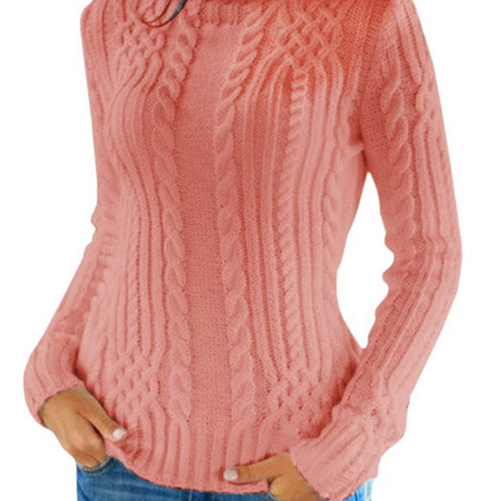 Women's Turtleneck Twist Knitted Sweater Solid Long Sleeve High Neck Knit Sweater