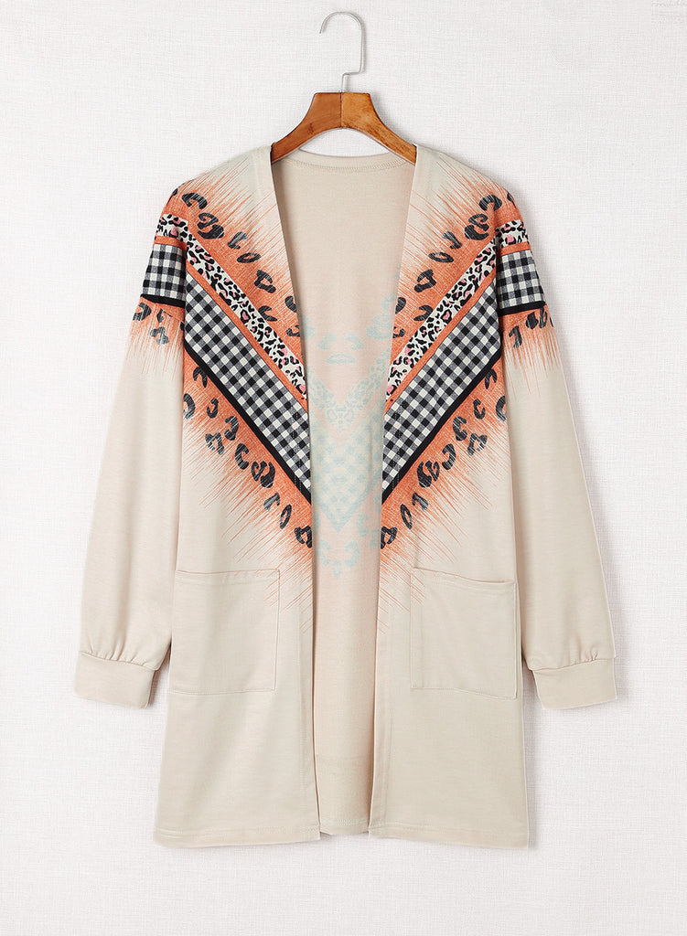 Plaid Leopard Chevron Open Front Cardigan