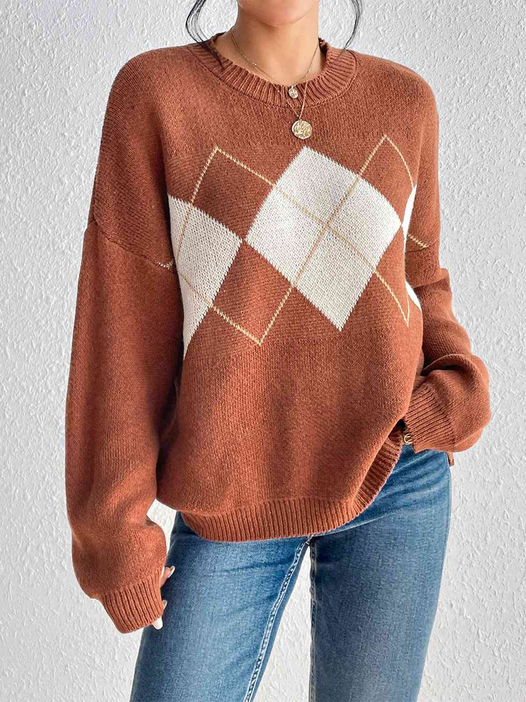 Geometric Dropped Shoulder Sweater