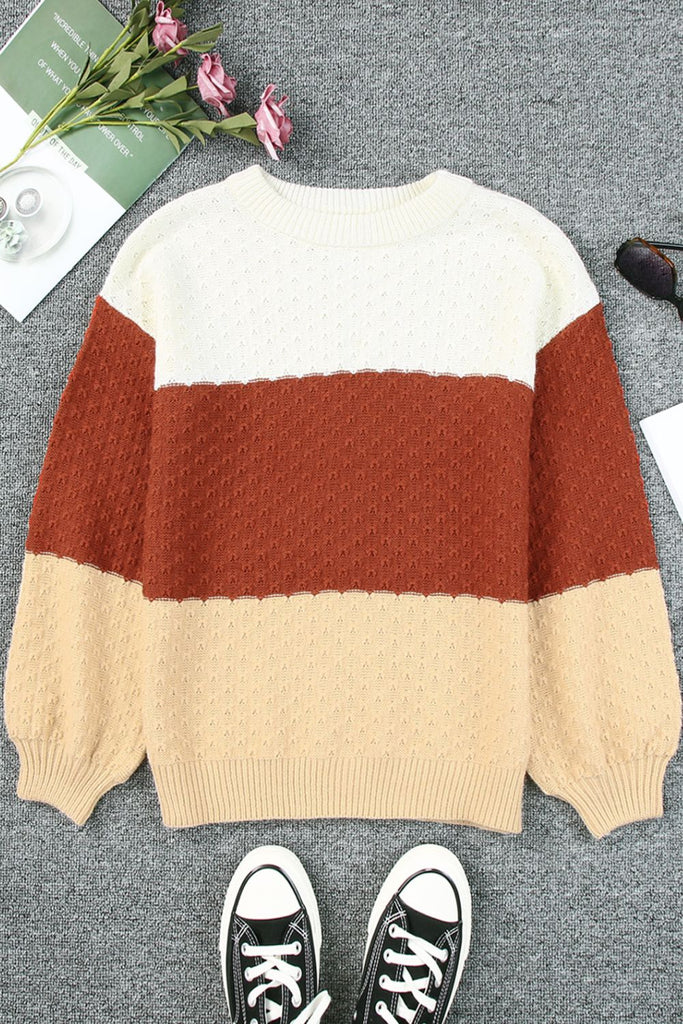 Color Block Ribbed Trim Drop Shoulder Sweater