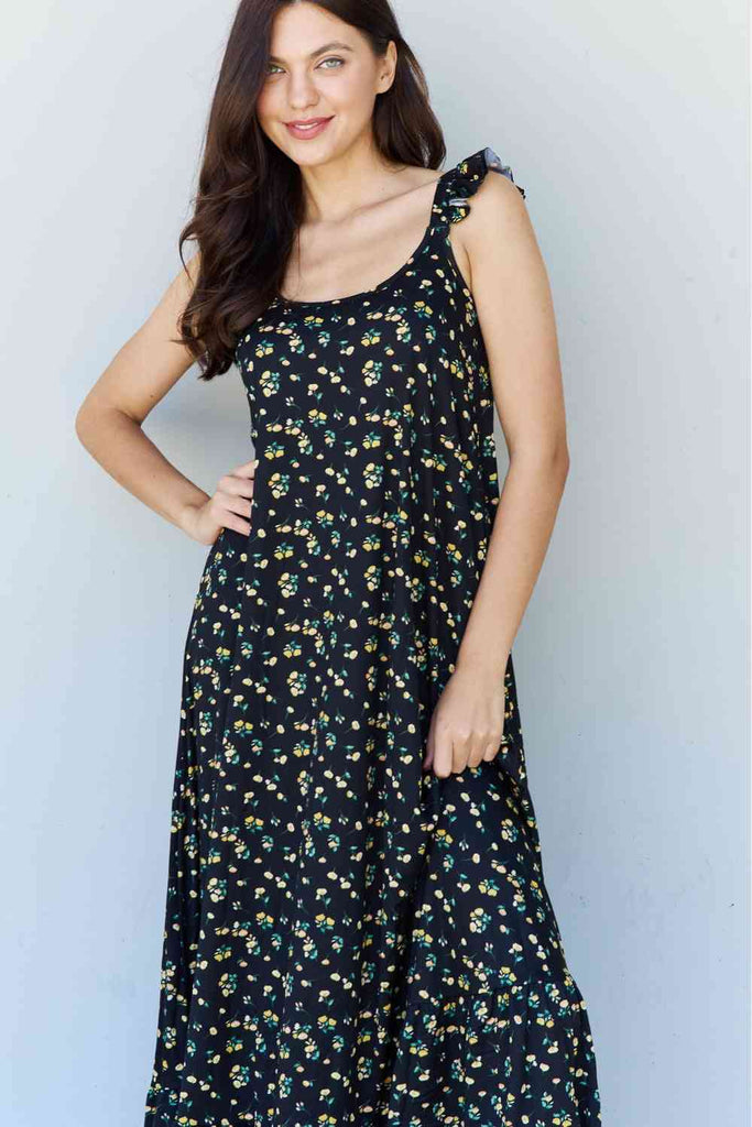 doublju maxi dress Doublju In The Garden Ruffle Floral Maxi Dress in Black Yellow Floral – La  Boutique Dacula