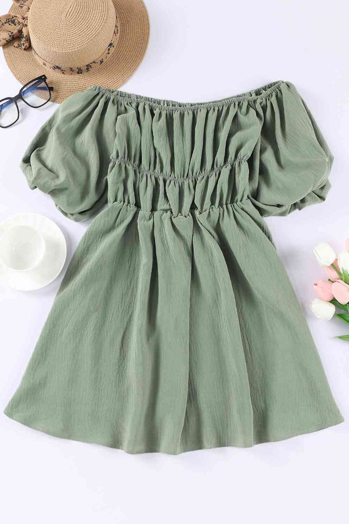 Off-Shoulder Balloon Sleeve Mini Dress  La Boutique Dacula