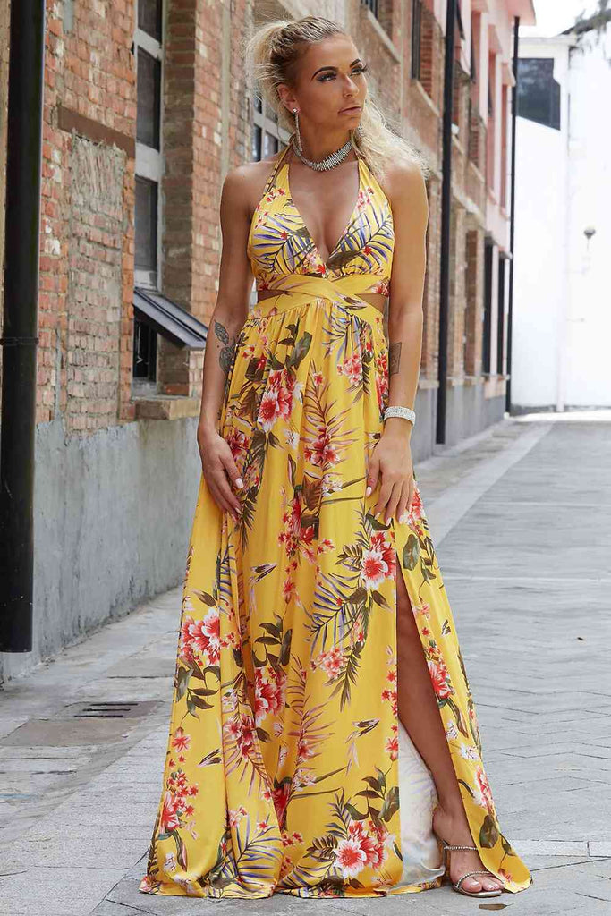 Halter neck top split dress