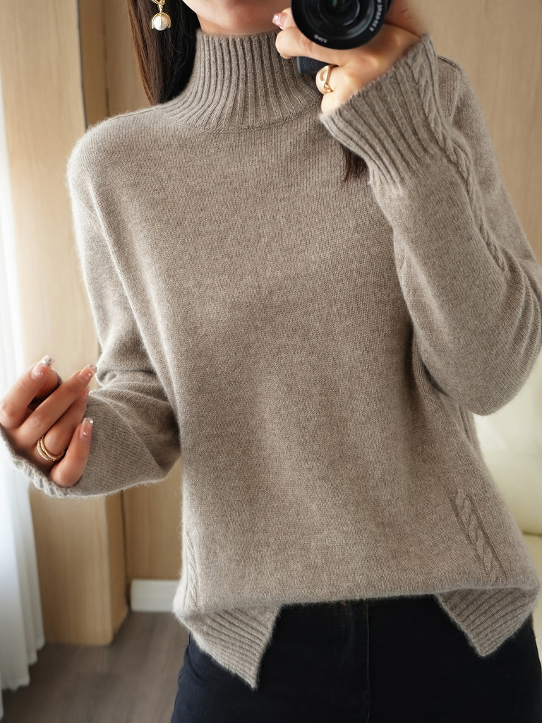 Half High Neck Knit Sweater Casual Solid Long Sleeve Slim Fall Winter Sweater Women's Clothing