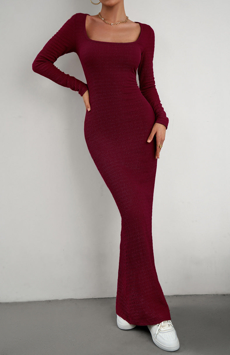 chinese dress ladies Long Sleeve Square Neck Maxi Bodycon Dress – La Boutique Dacula