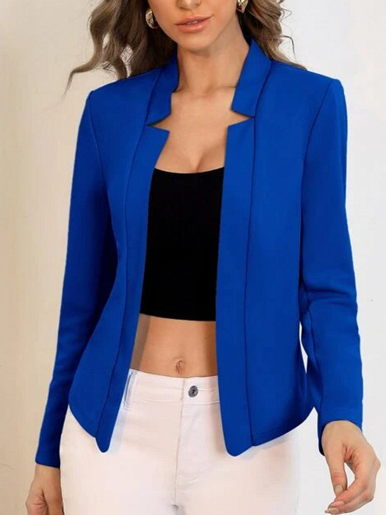 Casual Solid Loose Blazer, Long Sleeve Open Front Fashion Office Daily Work Coats Crop Outerwear, Women's Clothing