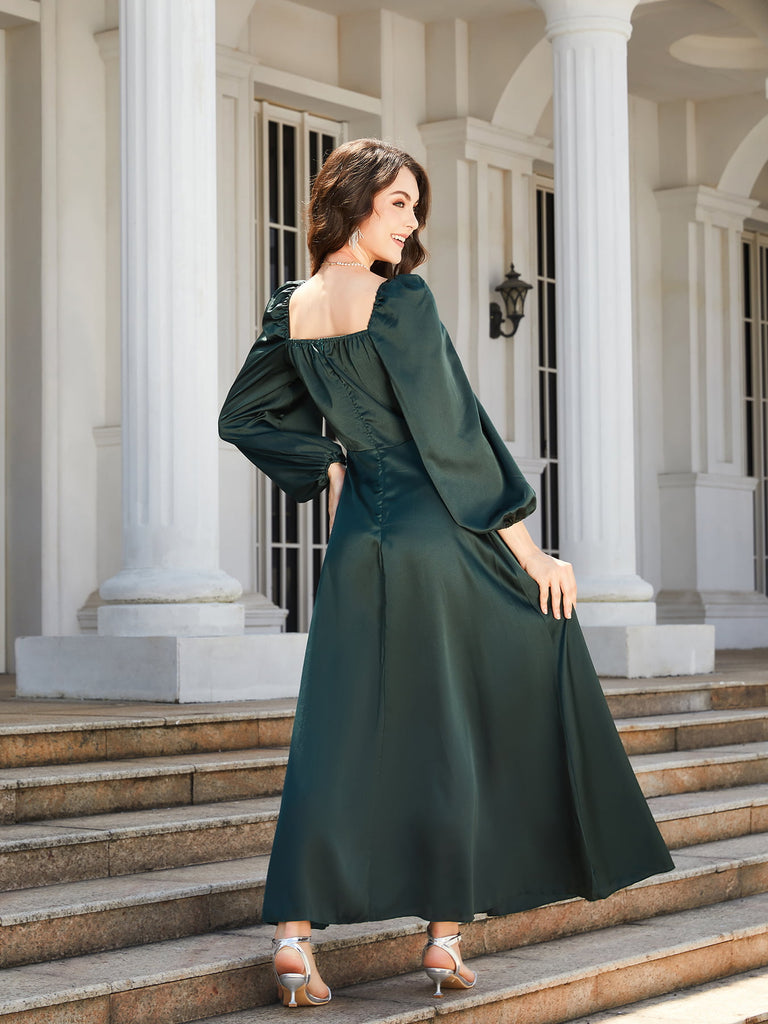 Square Neck Puff Sleeve High Slit Maxi Dress – La Boutique Dacula