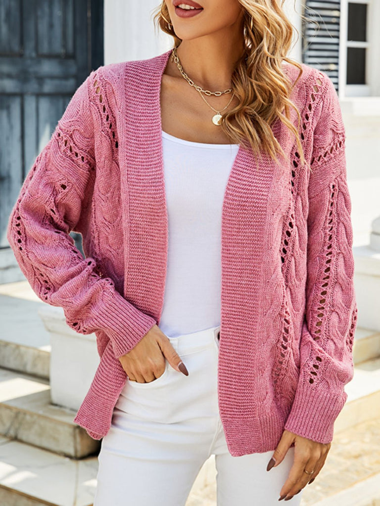 Openwork Cable-Knit Open Front Cardigan