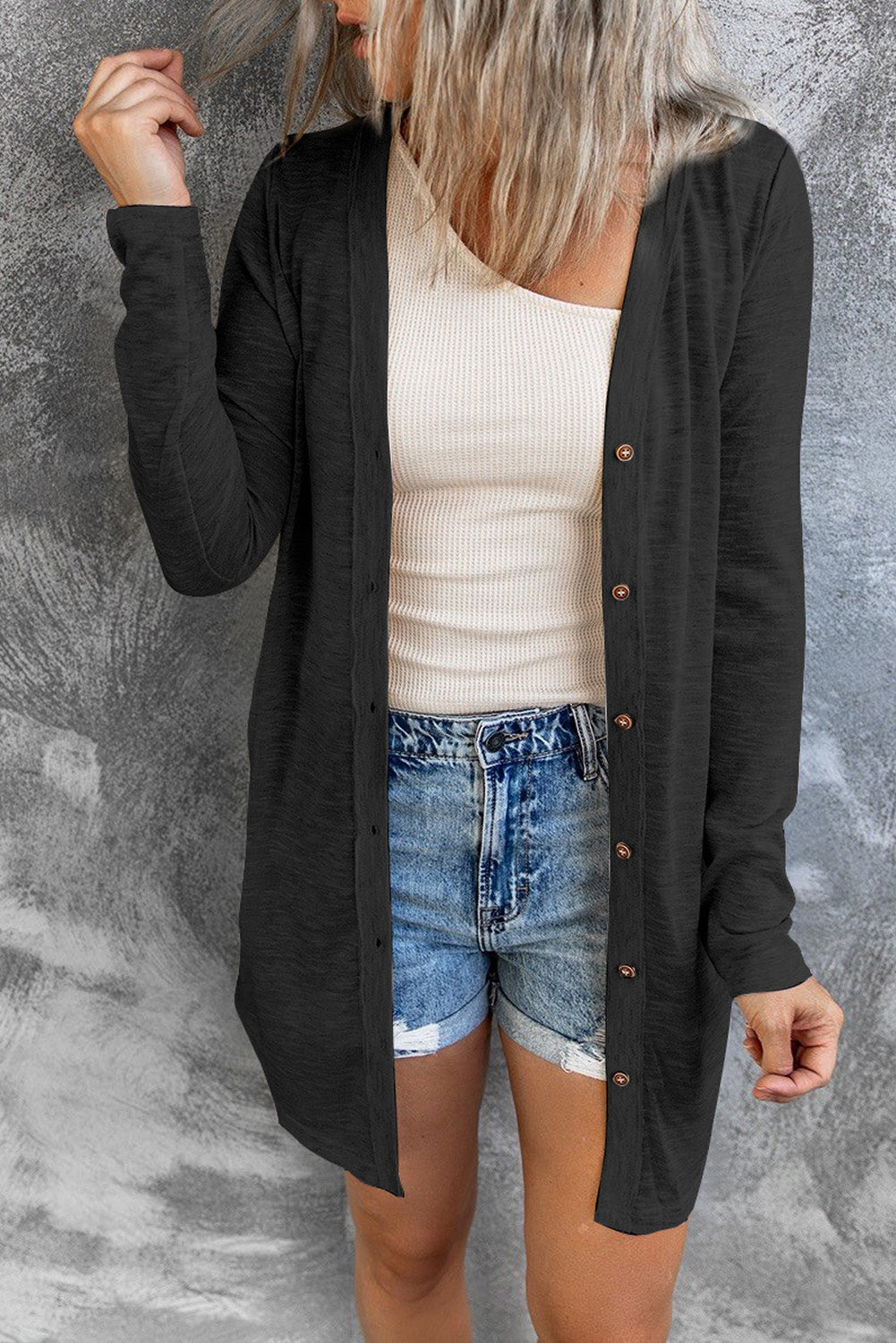 Double Take Button Down Long Sleeve Longline Cardigan La Boutique Dacula