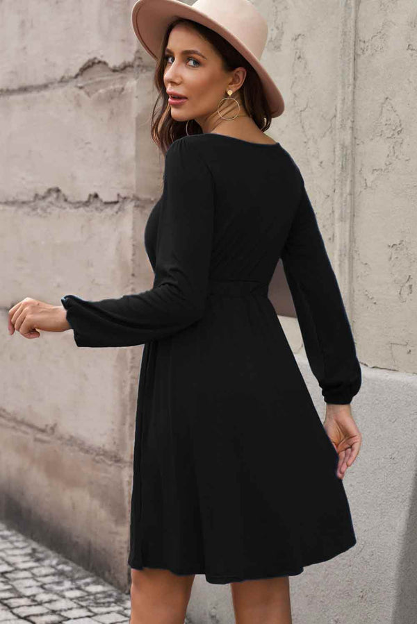 Scoop Neck Empire Waist Long Sleeve Mini Dress main image 1