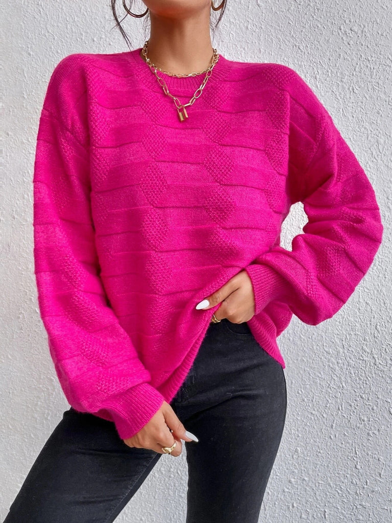 Women's Sweater Solid Casual Crew Neck Rose Red Loose Fall Winter Sweater
