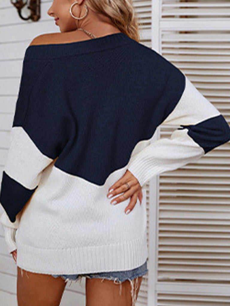 Color Block V-Neck Sweater – La Boutique Dacula Color Block V-Neck Sweater – La Boutique Dacula