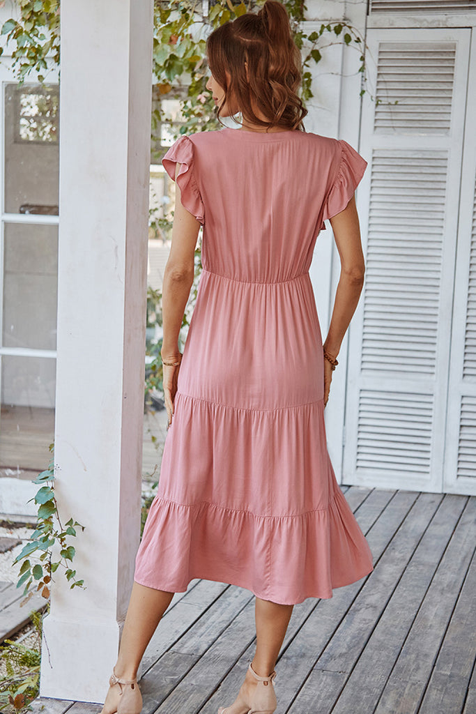 Flutter Sleeve Tiered Midi Dress – La Boutique Dacula