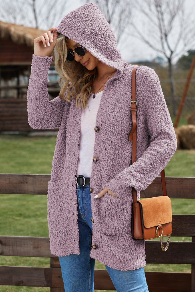 Popcorn sweater store with hood