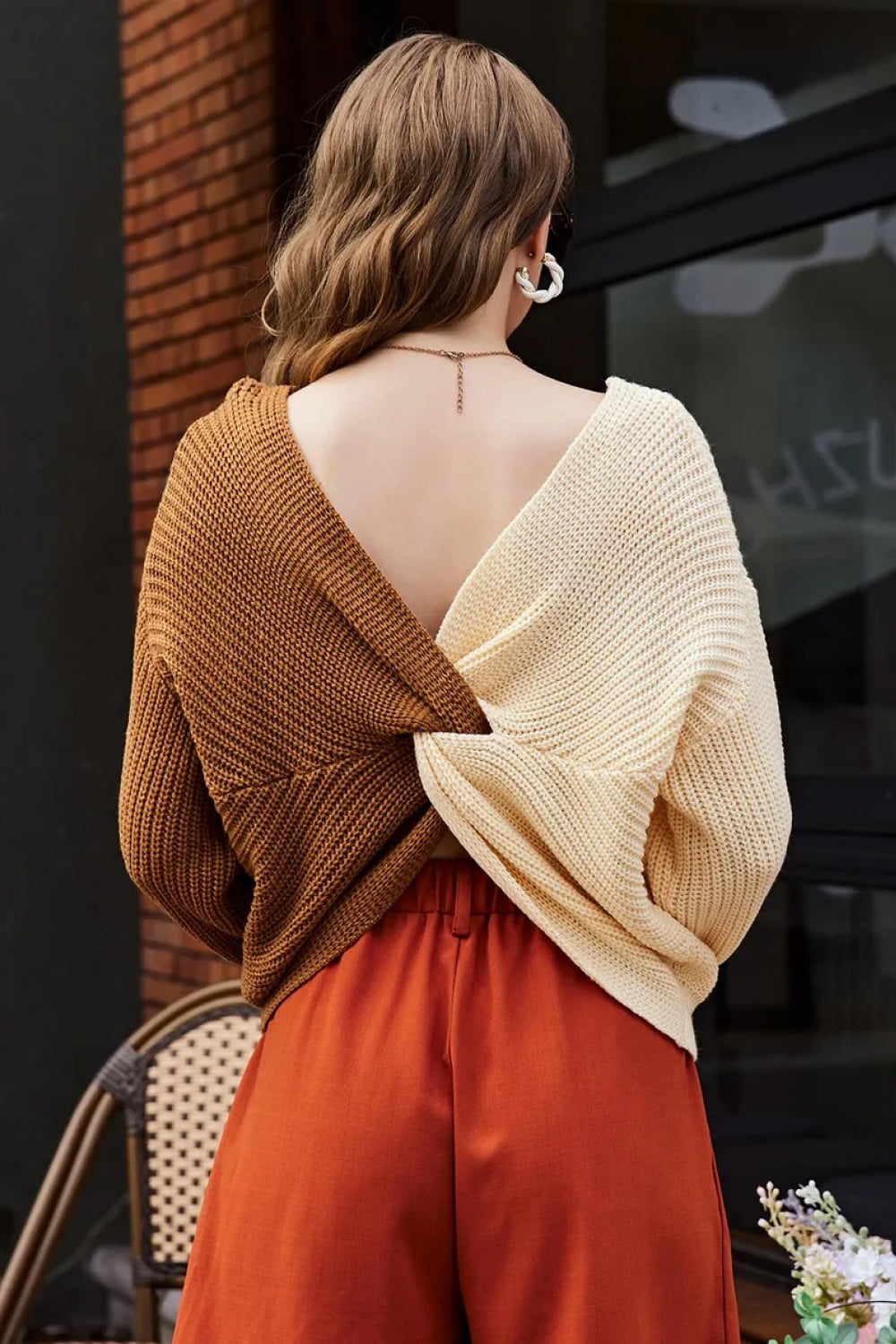 Double Take Full Size Checkered Round Neck Short Sleeve Sweater main image 1