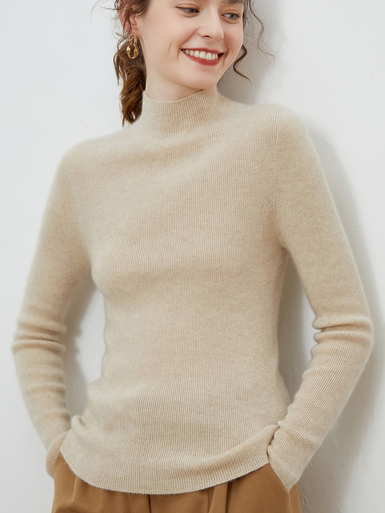 Basic Solid Turtle Neck Sweater, Casual Long Sleeve Sweater, Casual Tops For Fall & Winter, Women's Clothing