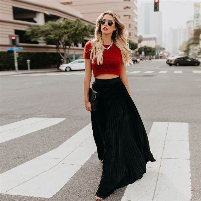Pleated Maxi Skirt High Waist